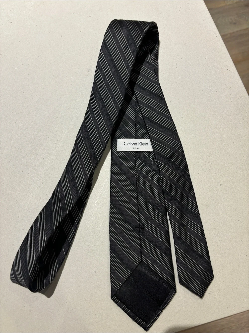 Calvin Klein Black Tie with Silver Diagonal Stripes